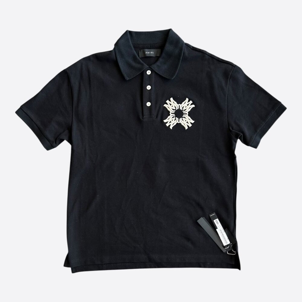 Amiri Black & White Quad MA Logo Embroidered Polo T-Shirt